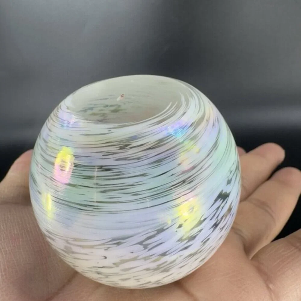 Vintage‎ Venetian Glass Paperweight Figure Italian Glass Iridescent White Swirl